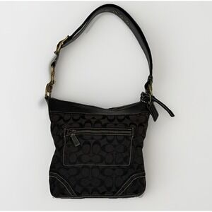 Coach C Logo Black Fabric Shoulder Handbag Big Buckle Purse J064910403 *fading